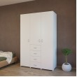 Wardrobe with 3 single doors hanging space, shelves and drawers